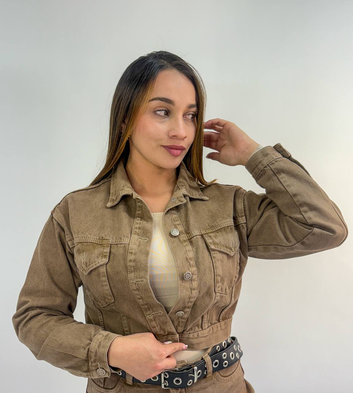 CHAQUETA JEAN CROPPED "MOCCA"