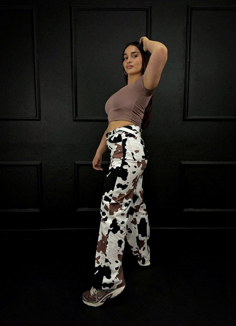 WIDE LEG COW PRINT