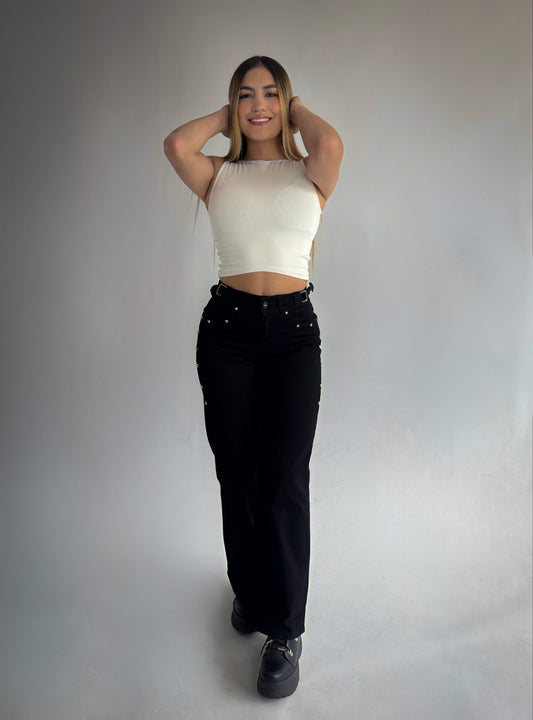 WIDE LEG NEGRO TACHES