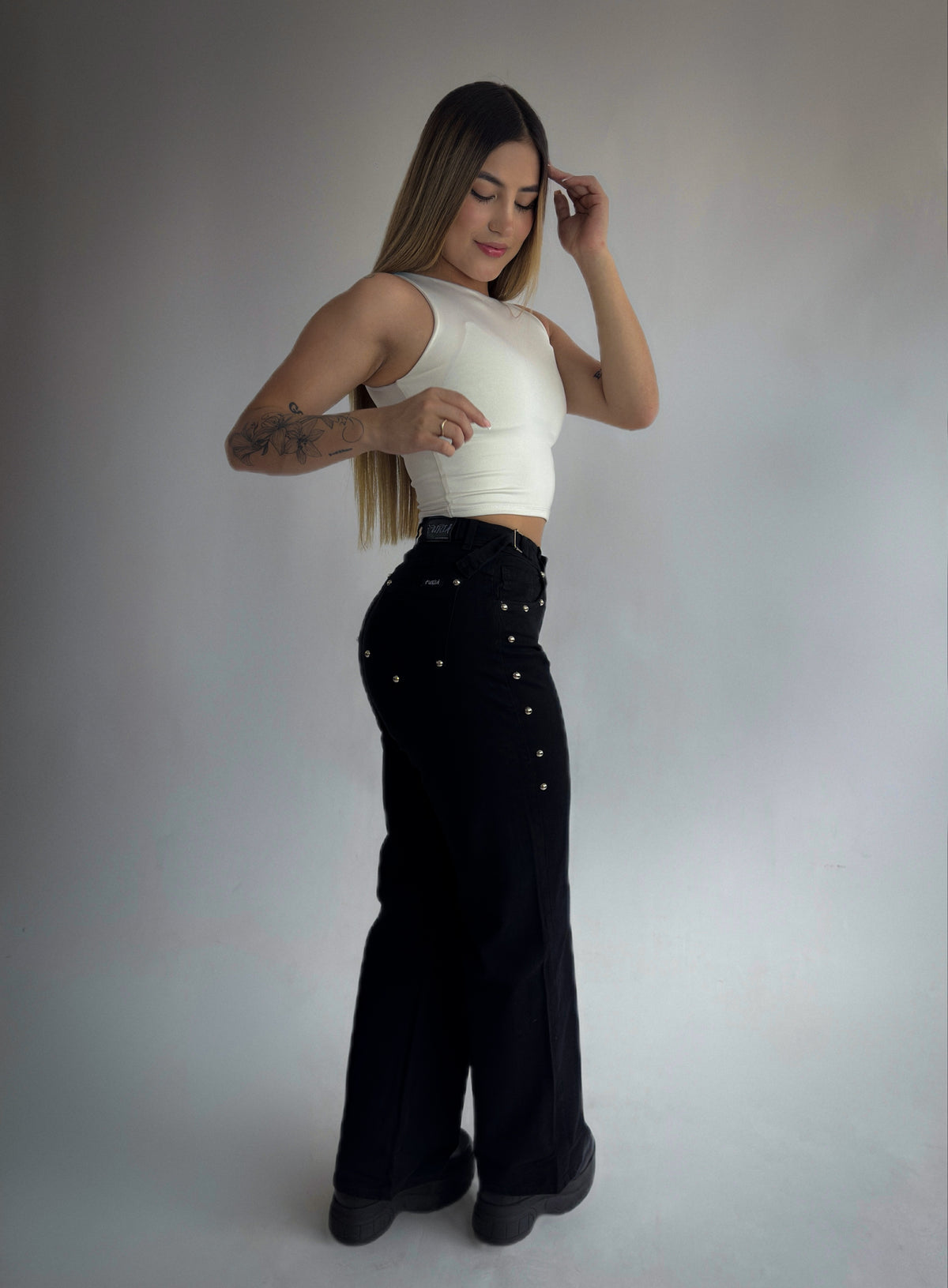 WIDE LEG NEGRO TACHES